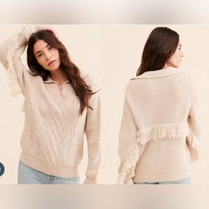 Polo cable knit sweater with fringe detailing
